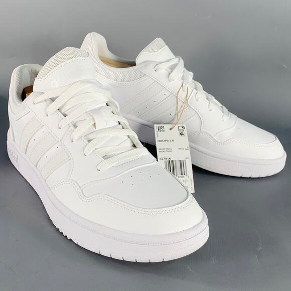 ADIDAS Size 9.5 White Leather Lace-Up Sneakers - Picture 1 of 11